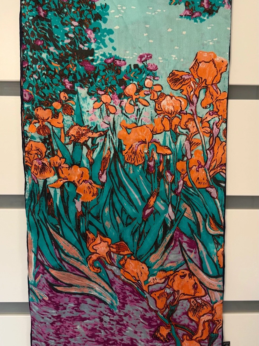 Van Gogh Inspired Vibrant Orange Floral Silk Scarf